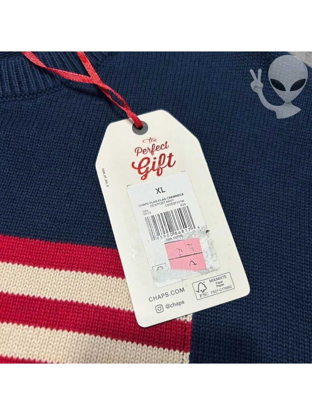 Chaps Sweater Mens XL Navy Blue American Flag Knit Crewneck Pullover NWT